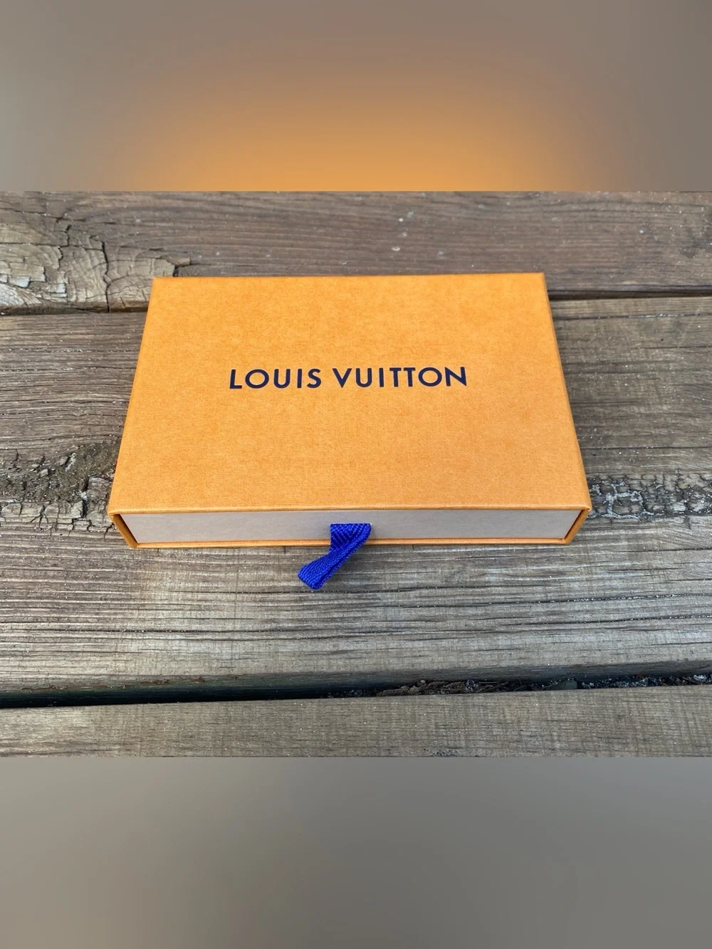 Louis Vuitton Orange Box with Blue Logo and Blue Pull